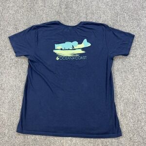 Ocean + Coast Shirt Mens XL Blue Fishing Boat Logo Graphic Tee Tagless Casual